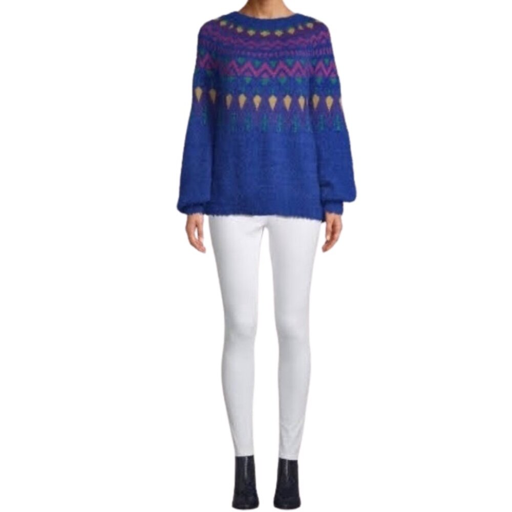 Faux Angora Fairisle Sweater, Colbalt